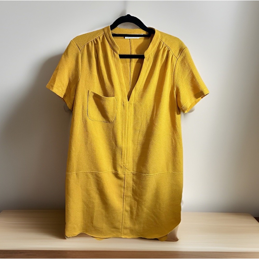 Lush Shift Dress Mustard Yellow Textured Crepe Short Sleeve Small